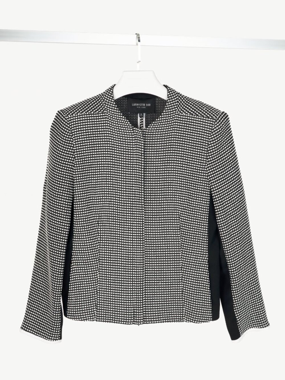 Lafayette 148 Black & White Grid Dotted-Jacquard Zip Jacket
